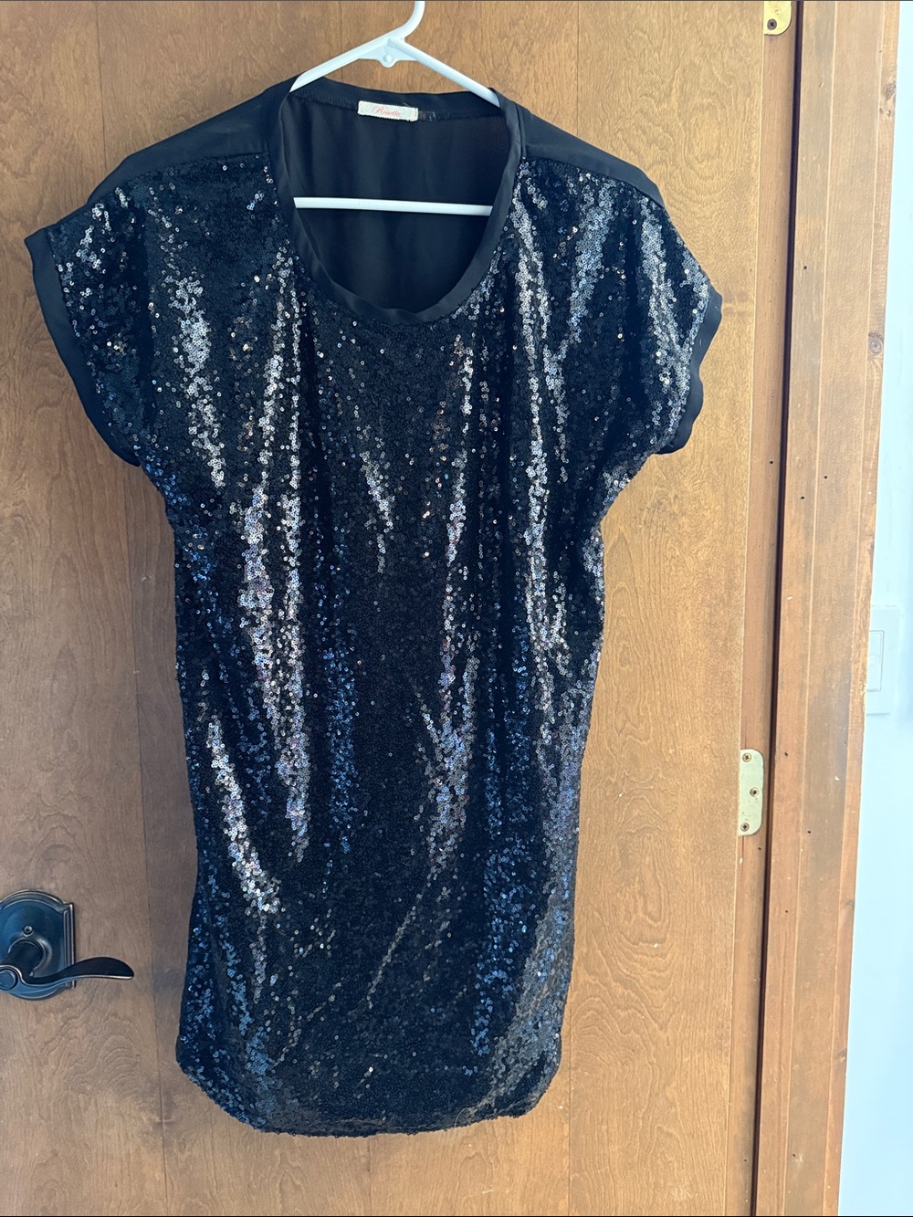 Black Sequin Short Sleeve Women's t-shirt mini dress